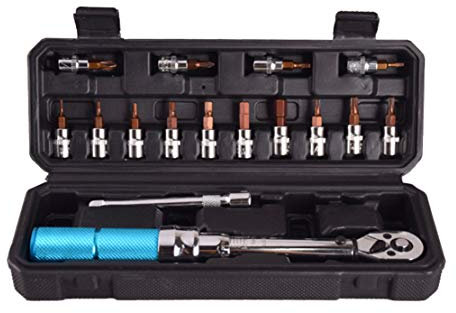HIOD Torque Wrench Toolbox 1/4 Drive Square Connector with Socket x 14/Extension Rod x 1,1/4-Inch-Drive(2-14Nm)