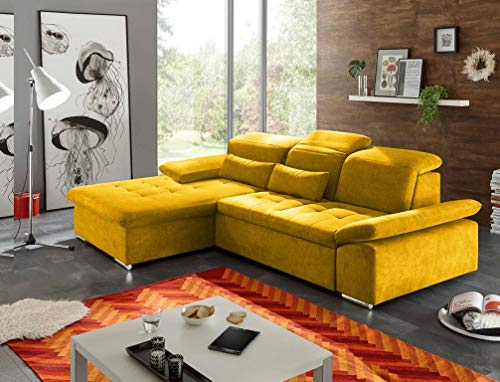 Froschkönig24 Wayne Ecksofa 276x188 cm Couch Eckcouch Sofa Gelb (Senf), Ausführung:Links