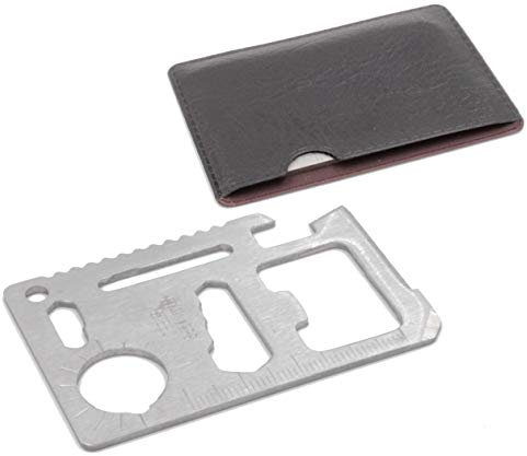 11 in 1 Pocket-Multitool - Campingkarte ideal fürs Portemonaie aus Edelstahl inkl. Hülle - Kompaktes Kreditkartenformat für Camping und Outdoor - Messer, Dosenöffner, Schraubendreher und mehr