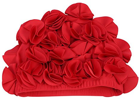 DEWIN Cuffia da Nuoto, Cappello da Nuoto Fiore Floreale Retrò Moda Cappello da Nuoto Elastico Cuffia da Bagno per Capelli Lunghi per Donna (Rosso)