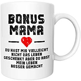 Shirtinator Geschenktasse Bonus Mama I Geschenkidee-n Muttertag Stiefmutter Geburtstag Geschenk-e I lustige Tasse mit Spruch