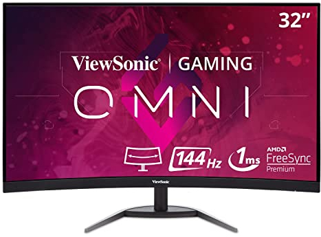 Viewsonic VX3268-2KPC-MHD 80 cm (32 Zoll) Curved Gaming Monitor (WQHD, FreeSync Premium, 1 ms, 144 Hz, HDMI, DP, geringer Input Lag, Lautsprecher) Schwarz