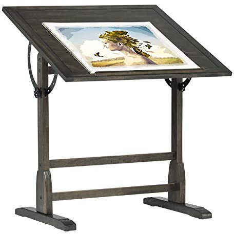 Studio Designs Vintage-Zeichentisch mit Bleistiftleiste, 91,4 x 61 cm (B x T), Used-Look, verstellbar, neigbar, Schwarz