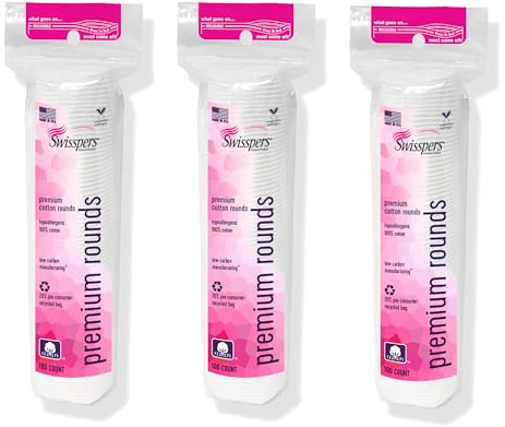 Swisspers Premium Cotton Rounds, Dual Sided Pads - 100 Pads (Pack of 3) - 100% Pure Chlorine-Free Cotton, Hypoallergenic & Dermotologist Tested - Cotton Pads for Makeup & Nail Polish Removal