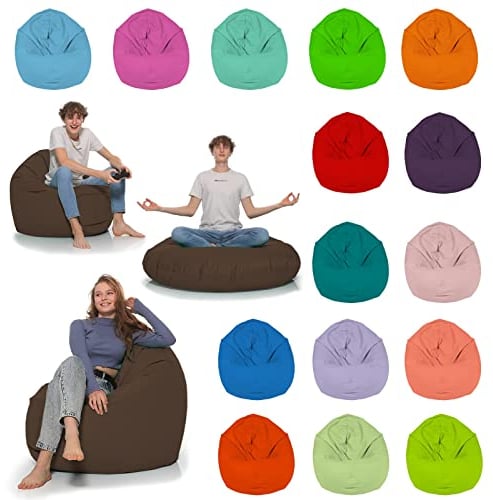 HomeIdeal - Sitzsack 2-in-1 Funktionen Bodenkissen für Erwachsene & Kinder - Gaming oder Entspannen - Indoor & Outdoor da er Wasserfest ist - mit EPS Perlen (Braun, 135 cm Durchmesser)