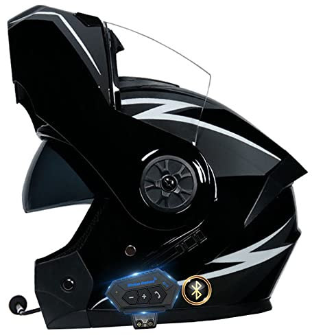 Casco De Moto Modular Bluetooth Integrado Micrófono De Auricular con Altavoz Incorporado Unisex con Visera Solar Dual Casco Anticolisión Cara Completa Aprobado por Dot/ECE 55-62CM