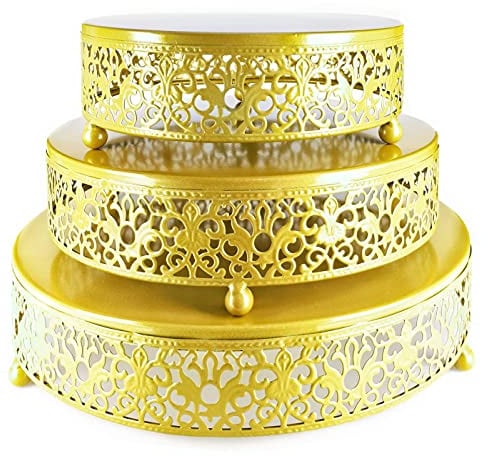 Eidoct 3-Piece Cake Stand Set Round Metal Cake Stands, Dessert Display Cupcake Stands for Wedding, Event, Birthday Party (Gold)