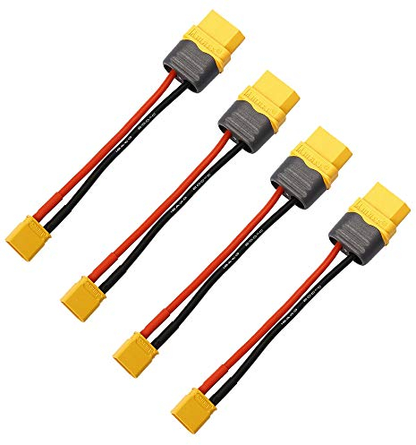 LinsyRC 4-Pack XT30 Männlich Stecker auf XT60H Buchse Steckverbinder Adapter mit 10CM 16AWG Kabel für RC Drohne LiPo Akku