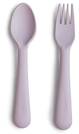 Mushie Set de fourchette et cuillère pour enfants | Couverts de table réutilisables | Résistants au lave-vaisselle et au micro-ondes | Fabriqué au Danemark | Soft Lilac