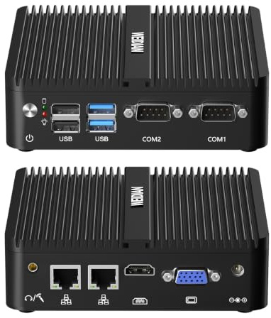 WEIDIAN Lüfterloser PC, Industrie PC, N100(bis zu 3,4 GHz) Industrial Fanless Mini Computer, HD/VGA Dual Display 4K HD, USB3.0, 2RS232 Com, 2Gigabit Ethernet, WiFi, Win11(8GB RAM 128GB SSD 1TB HDD)