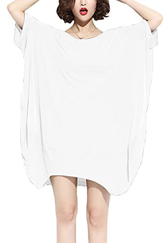 ellazhu Damen Minikleid T-Shirt Kleid mit halben Ärmeln und Rundhalsausschnitt GA200 Weiß