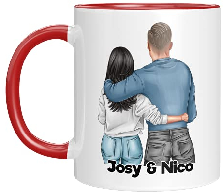 TassenTicker - Tasse personnalisée avec motif couple - couple - anniversaire - Saint-Valentin - mariage - pour couples - pour petit ami/petite amie - tasse à café (rouge)