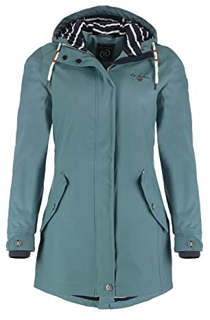 Dry Fashion Damen Regenmantel Kiel - Frauen Regenjacke Damen Jacke mit verstellbarer Kapuze Lang Winddicht Wasserdicht in Petrol Größe 50