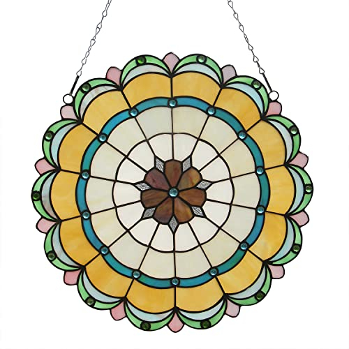 16 Inch Round Stained Glass Window Hanging Panel Tiffany Style Ornament Handmade Sun Catchers Indoor Window for The Windows Or Wall