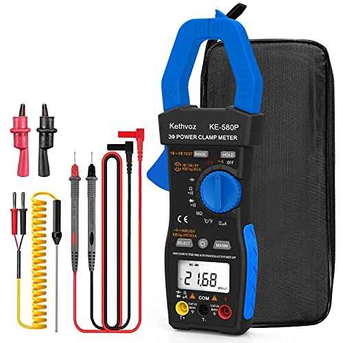 Pinza Amperometrica Multimetri 1000A, Kethvoz Monofase/Trifase a 3/4 Fili Multimetro Digitale Professionale Misura CC/CA Tensione AC/DC Corrente Fattore di Potenza Angolo di Fase 580P