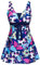 Ecupper Maillot de Bain Une Pieces pour Femme Rétro Jupe avec Volantée Contrôle du Ventre Push Up Col en V Bleu foncé XL