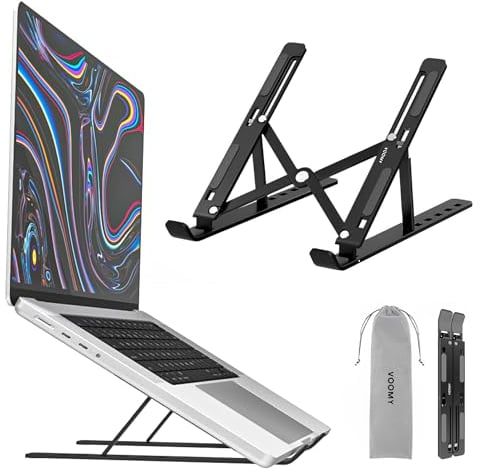 VOOMY Laptop Ständer, 6-Stufe Laptopständer Höhenverstellbar, Faltbarer Laptop Stand, Tablet Ständer, Notebook Ständer, Kompatibel mit MacBook, HP, Lenovo, alle 9-16'' Laptops & Tablets, Schwarz