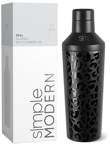 SIMPLE MODERN Cocktailshaker für die Bar mit JiggerDecke | Edelstahl Geschenke für Frauen und Männer | Classic Shaker Sammlung | 590ml | Black Leopard