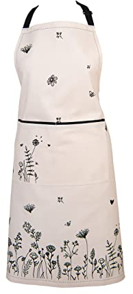 Clayre & Eef Küchenschürze 70x85 cm Beige Schwarz Baumwolle Blumen BBQ-Schürze