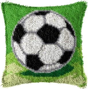 ROCKY&CHAO Latch Hook Kit for Adults & Kids, Complete DIY Cushion Making Craft Kits with Yarn & Canvas and Crochet Needle, Latch Hook Pillow Cover Adult Craft Kits for Women - Football 43x43cm