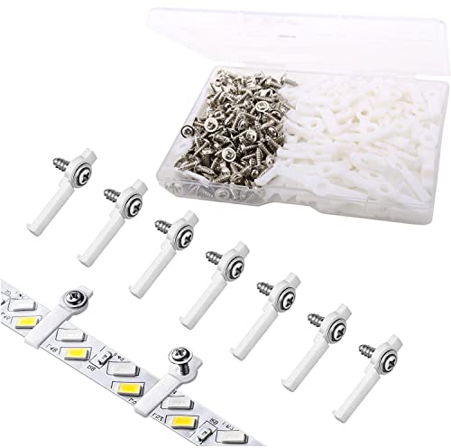 VISSQH 400Pcs 200Set Clip Strisce LED,clip fissaggio strisce led 8mm,Clip di fissaggio strisce luminose a LED 3528 RGB con Viti (Bianco)