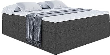 ALTDECOR Boxspringbett mit Matratze und Lattenrost, Boxbett, Topper, Polsterbett mit Bettkasten, Bett mit Stauraum H3-Matratze, Doppelbett, Springboxbett - Marce-BW - 140x200 - Dunkelgrau Inari 96