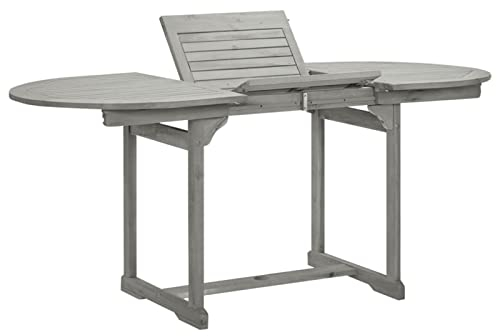 Keketa Gartentisch Garten Esstisch Erweiterbar Terrassentisch Balkontisch Gartenmöbel Tisch Holztisch Esstisch für Garten, Balkon, Terrasse (120-170) x80x75 cm Massivholz Akazie Grau