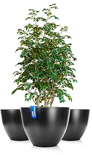 BigDean 3X Blumentopf XL ø 47 cm mit herausnehmbaren Innentopf anthrazit - wetterfeste Pflanzschale aus bruchsicherem Kunststoff - Pflanzkübel groß Außen & Innen geeignet
