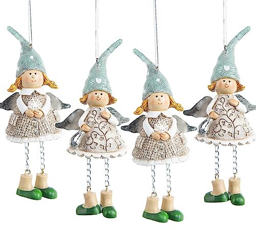 Logbuch-Verlag 4 Weihnachtsanhänger Engel Fee Elfe Weihnachten Geschenk Christbaumanhänger blau grau 13 cm