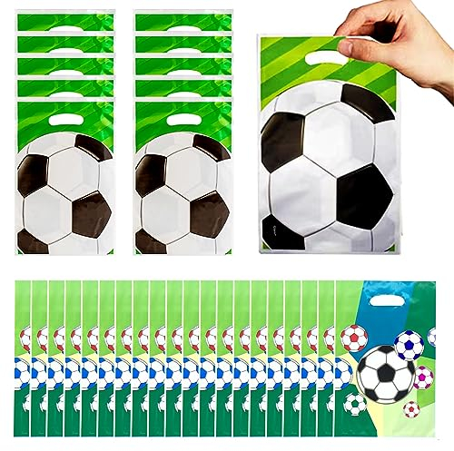 MOVKZACV 40 Stück Fußball Geschenktüten Partytüten Bonbon Tüten, Mitgebsel Tüten Süßigkeiten Bevorzugungen Tasche, Geschenketasche Deko für Kindergeburtstag Jungen Fussball Mottoparty