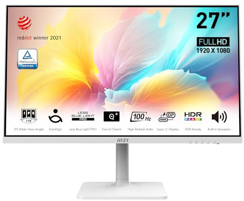 MSI Modern MD2712PW Monitor 27” FHD IPS (1920x1080) 100Hz, Schermo Eye-Friendly, HDR Ready, Altoparlanti integrati, Stand regolabile in 4 posizioni - HDMI 1.4, USB Type-C, VESA 75x75 mm