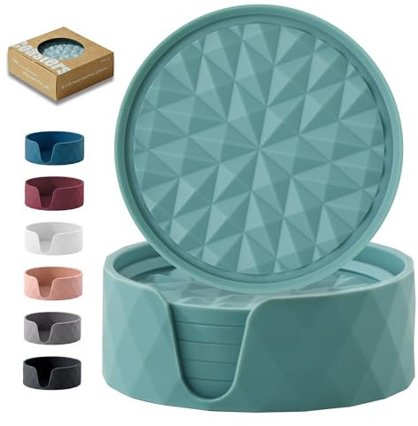 Wingcases Silikon-Untersetzer für Getränke [6er-Pack] - Tassenuntersetzer mit Halterung zum Schutz der Tischplatte - rutschfest, Nicht klebend, Dekoration für den Kaffeetisch, Hellblau