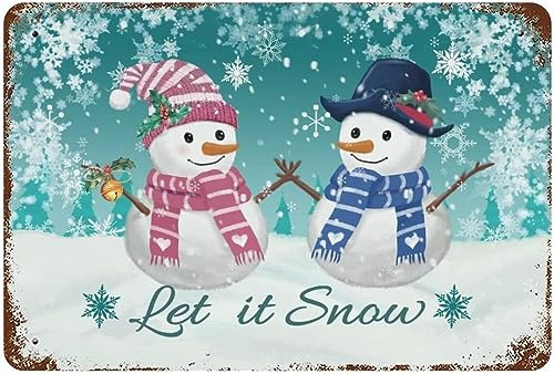 Metall-Blechschild mit Aufschrift Winter Christmas Happy New Year, Wanddekoration – Schneemann Let It Snow Retro Weihnachten Neujahr Blechschild für Zuhause, Weihnachtsdekoration, Geschenke zu