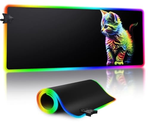 Frotox Tapis de souris de jeu RVB, XXL, 800 x 300 x 4 mm, LED, 14 modes de luminosité, 7 couleurs LED, grand tapis de souris étendu pour la maison, le bureau, les jeux vidéo (noir)