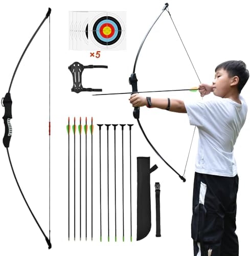 Runzkzy Bogen und Pfeil für Teens Anfänger Bogenschießen Set für Jugend Bogen und Pfeil Schießen Praxis Hinterhof und Outdoor-Bogenschießen Ausbildung (Ohne Umlenkrolle)