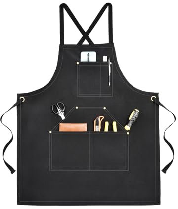 OTraki Kochschürze für Männer und Frauen, Segeltuch-Arbeitsschürze mit Taschen für Küche, Kochen, Gartenarbeit und Grillen, Kreuzrückenschürze mit verstellbaren Trägern, Größe M bis XXL, 81,3 x 71,1