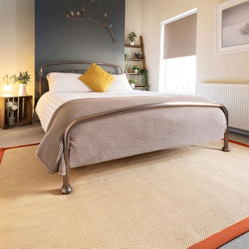 Natural Orange Cotton Border Herringbone Jute Area Rug Non Slip Soft Durable Flatweave Mat Sisal Living Room Entrance Kitchen Hallway Carpet Rugs 200cm x 290cm