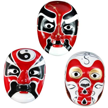 OUNONA 3 Pièces Décor Chinois Couvre-chef De Bal Pékin Déguisements D'halloween Masques Peints à La Main Asiatique Décoration Murale Fantôme Artisanat Classique Aux Femmes