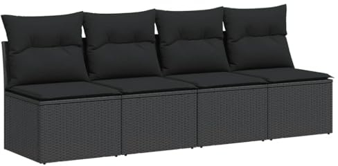 vidaXL Gartensofa mit Kissen 4-Sitzer Schwarz Poly Rattan