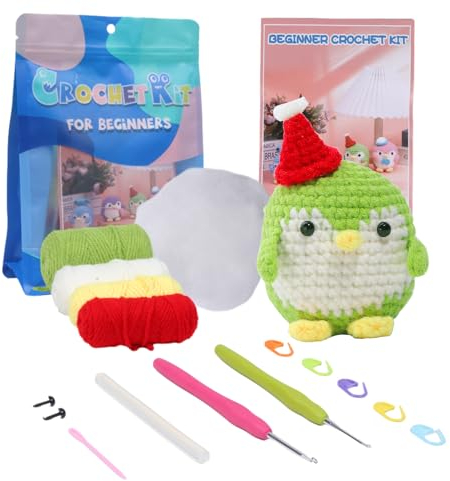 Umootek Häkelset für Anfänger, Häkeltier-Set Pinguin, Häkel-Starter-Set, Geschenk für Erwachsene und Kinder, mit Garn-Sets, komplettes Häkelset mit Schritt-für-Schritt-Video-Tutorials