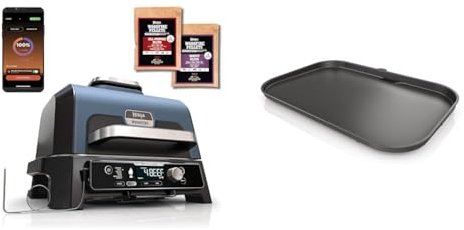 Ninja Woodfire Pro Connect XL Elektrischer BBQ Smoker Grill & Woodfire XL flache Grillplatte, kompatibel mit Ninja Woodfire XL BBQ Grill OG850/OG901