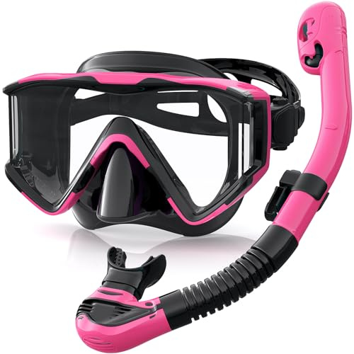 Zeligerstar Snorkel Set Adults, 3 Window Panoramic Mask, Anti-Fog Dry Top | Comfortable silicone skirt, secure fit, easy packing with mesh storage, ideal for vacations and water adventures
