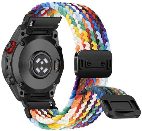 RanBluu QuickFit 26 mm Nylon Armband für Garmin Tactix 8 51mm/fēnix 8 51mm/Enduro 3/Fenix 7X/6X, Geflochten Ersatzarmband, Elastisch Armbänder mit Magnetisch für Garmin Descent Mk3i, Regenbogen