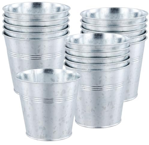 MUKLEI Lot de 16 petits pots de fleurs ronds en métal galvanisé de 11 cm pour plantes, herbes, fleurs, arbustes