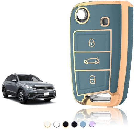 TOOMUME Coque Clé, Etui Cles Étui Clés Adapté pour VW Golf 7 Mk7 Polo Tiguan Touran Seat Leon Fabia Ibiza Skoda Fabia Octavia Superb, Couvre Clef Cache Cle Voiture Telécommande - Flip Key