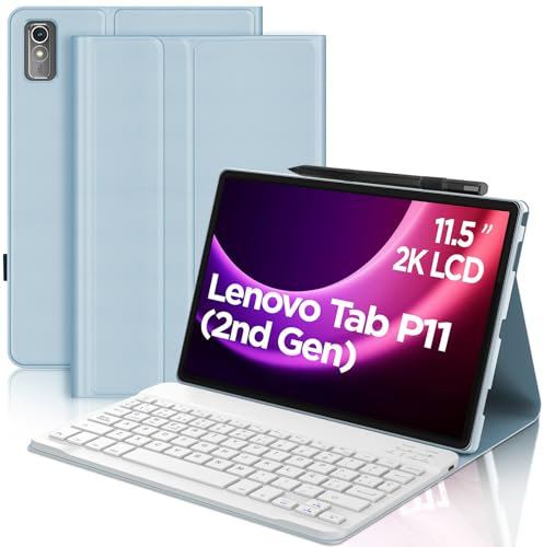 IVEOPPE Teclado para Lenovo Tab P11 (2nd Gen) 11.5, Teclado Español Ñ Bluetooth Inalámbrico Extraíble para Tablet Lenovo Tab P11 de 2.ª Generación, Azul Cielo