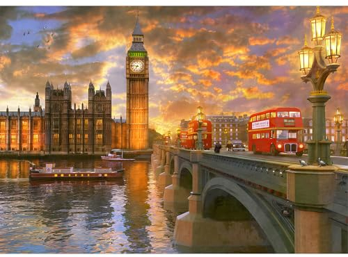 MEIYUDA Diamond Painting Erwachsene Diamant Bilder Abendrot in Westminster, 5D DIY Diamant Painting Bilder Diamond Set London, Bastelset Erwachsene Kinder Malerei Stickerei für Home Wand Décor 40x30cm