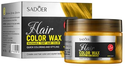 Cera Temporal Para Teñir el Cabello, Cera de Color Para el Cabello, Hair Dye Wax, Tinte de Cabello Temporal Mujer y Hombre, Fórmula Planta Lavable Cera de Peinado Natural Mate, 120g, Oro