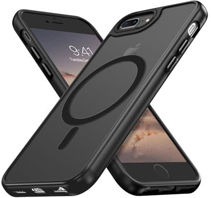 DUEDUE Cover Magnetica per iPhone 7 Plus, iPhone 8 Plus Cover[Compatibile con MagSafe], Custodia Opaca per iPhone 7/8/Plus Case con Pulsante metallico Ultra-Sottile TPU Silicone Anti-Scivolo, Nero