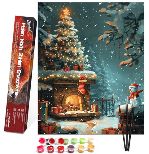 Bougimal Peinture par Numero Adulte Noël, Sans Cadre inclure Pinceaux et Acryliques Peintures - 40x50 cm, Arbre de Noël 2